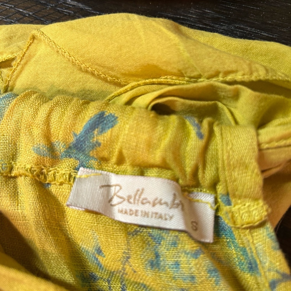BELLAMI Yellow and Blue Floral tank top 100% linen - Picture 3 of 4
